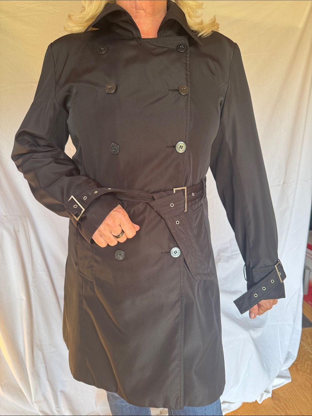 Women’s Black Double-Breasted Trench Coat with Belt